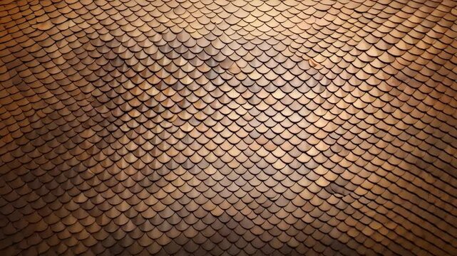Close-up of brown scale pattern surface creating a textured background and reminiscent of fish scales or medieval armor