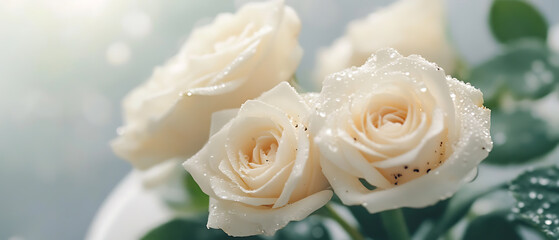 Elegant White Roses with Dew Drops