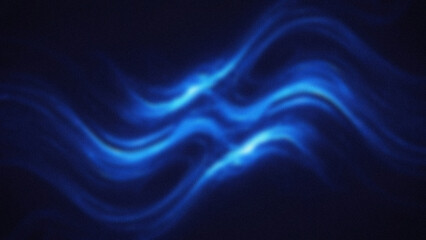 Blue luminous waves are visible against a dark grainy background creating an abstract and flowing visual effect