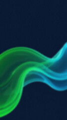 Abstract wavy flow of green and blue gradients against a dark blue background