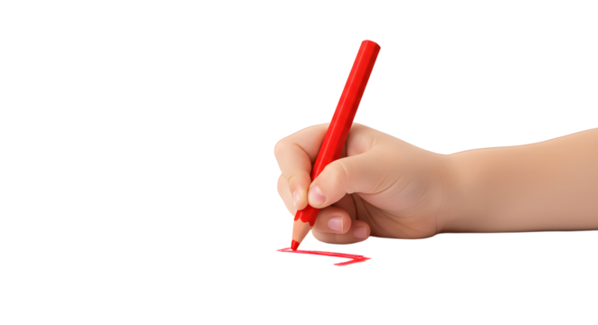Drawing with Red Pencil on White Paper Hand Creating Marks