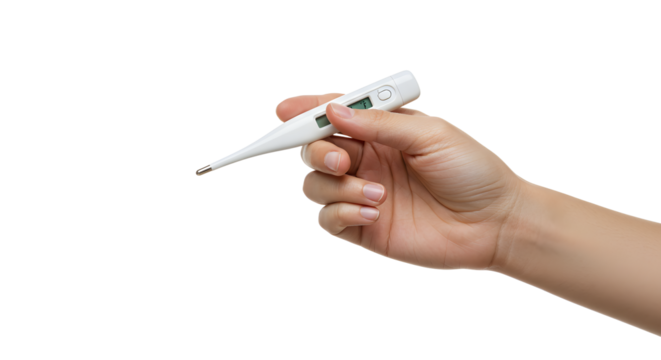 Holding a Thermometer to Check for Fever or Illness Symptoms