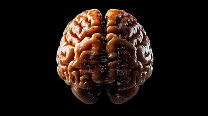 Human Brain with Digital Data Overlay on Black Background