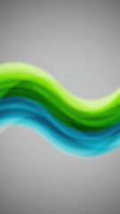 Wavy pattern of blended green and blue hues over a grainy gray background displaying fluid motion and vibrant colors