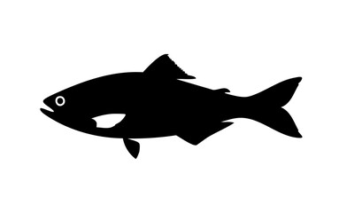 Black Fish Silhouette Vector Isolated on White Background, Ideal for Marine Designs, Aquarium Logos, Seafood Branding, and Ocean Life Art Illustrations