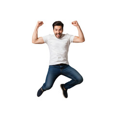 Man jumping with joy isolated on transparent background