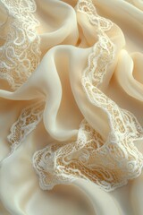 Creamy silk draped with delicate lace trim
