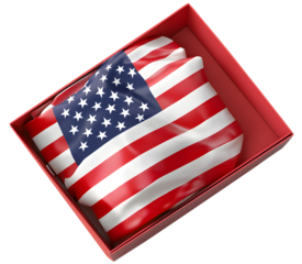 usa flag in giftbox png folded american flag box 3d usa flag render american flag in box png isolated on transparent