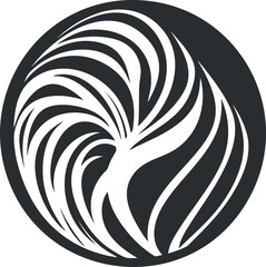 Abstract black and white circular swirl design with flowing curved lines and modern artistic pattern
