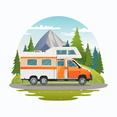 キャンピングカーのシンプルなベクター画像