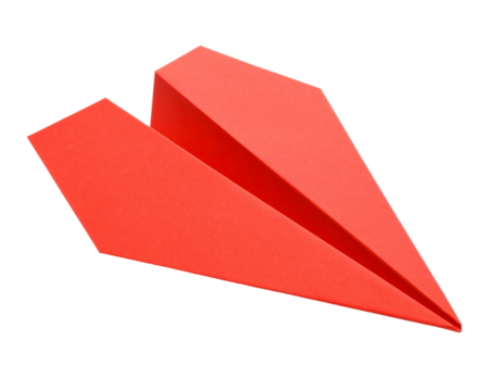 Red paper airplane on a white background.