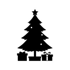 Obraz premium black silhouette of a christmas tree with gifts on.svg
