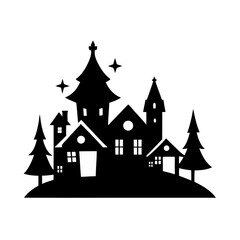 Obraz premium black silhouette of a christmas village on white b.svg