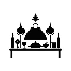 Obraz premium black silhouette of a christmas table setting on w.svg