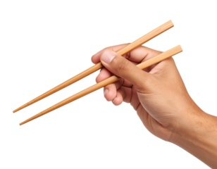 Hand holding chopsticks for Asian cuisine.