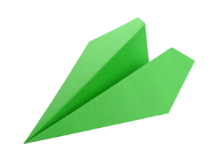 Simple green paper airplane on a white background.