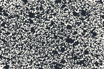 Abstract monochrome vector texture. Grunge background with random black paint splatters, ink spots, and grainy noise effect. 