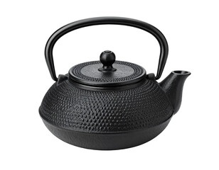 Elegant black tea kettle on a white background.