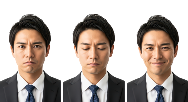Asian Man with Varying Expressions transparent background PNG