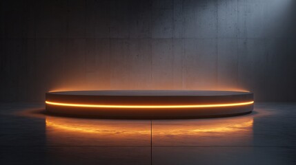 plasma energy podium with contained glow. Scientific research display platform. Copy space. Generative AI