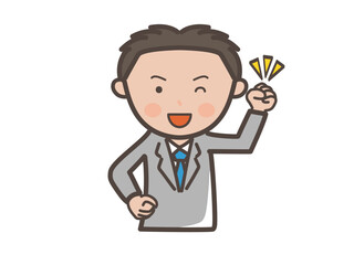 ガッツポーズでやる気満々な若い男性ビジネスマンの上半身イラスト