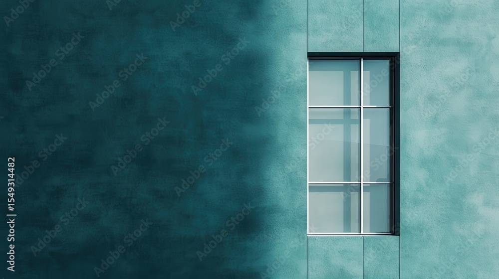 Aufkleber a serene teal wall featuring a simple window, inviting soft natural light while creating a tranquil 