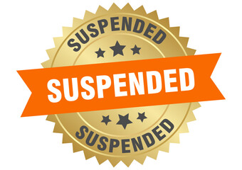suspended. suspended round orange and gold label isolated on transparent background