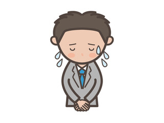 大汗をかいて謝罪する若い男性ビジネスマンの上半身イラスト