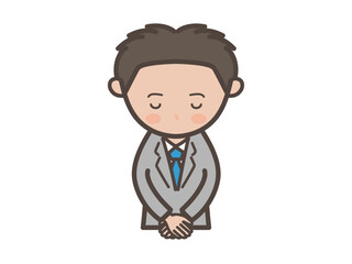 頭を下げて謝る若い男性ビジネスマンの上半身イラスト