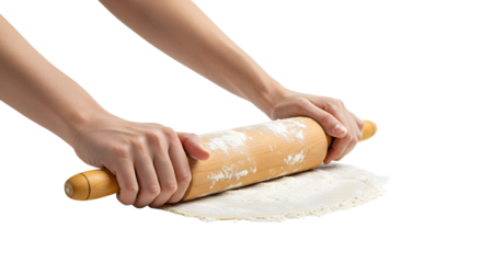 Rolling Dough with a Rolling Pin Hands on Wooden Tool