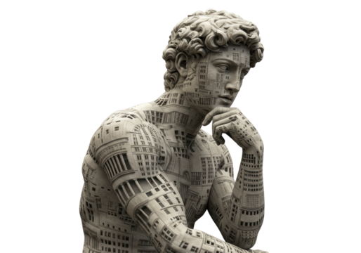 Isolated Robotic David Sculpture Contemplating