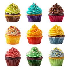 Collection Set of Colorful Cupcakes Photo PNG Transparent