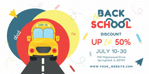 flyer_school_discount_yellow_bus_on_the_road_sale_banner