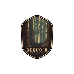 sequoia national park logo patch badge illustration, beautiful river lake mountain scenery patch design