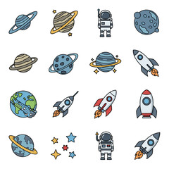 Space Exploration Planets, Rockets, and Astronauts – Icon Set