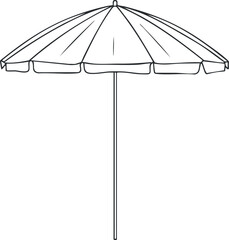 Obraz premium Black and white line drawing of a beach umbrella providing sun shade and protection on a white background.