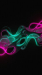 Abstract design featuring diffused pink and turquoise flowing shapes against a black backdrop