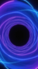 Abstract blurred background featuring concentric rings of blue and purple light surrounding a black central void