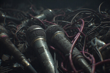 Broken microphones as concept of war press