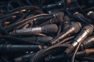 Broken microphones as concept of war press
