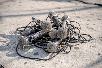 Broken microphones as concept of war press
