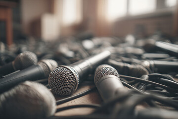 Broken microphones as concept of war press