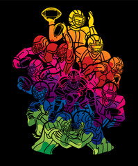 Graffiti American Football Players Mix Action Cartoon Sport Graphic Vector