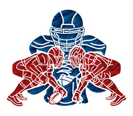American Football Players Mix Action Cartoon Sport Silhouette Graphic Vector