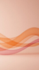 Abstract composition featuring blurred waves of orange peach and pink colors on a light pastel background