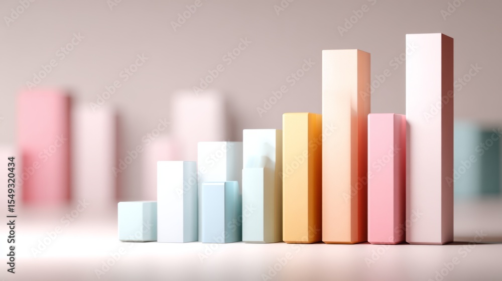 Poster a minimalistic bar graph with well-defined bars in soft pastel colors, representing financial data, 