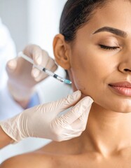 Woman receiving a cheek filler injection for facial contouring and rejuvenation.