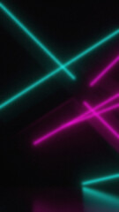 Abstract image features intersecting and parallel luminous magenta and cyan lines against a dark background