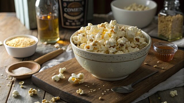Homemade honey butter popcorn bowl rustic kitchen