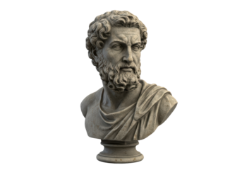 Isolated Ancient Bust Sculpture with Detailed Face